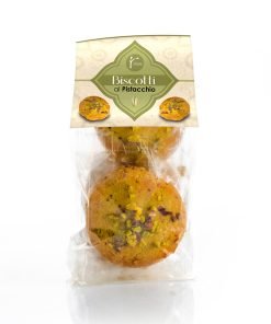 Frollini, Bronte store pistachio biscuits in a transparent bag with cardboard label.