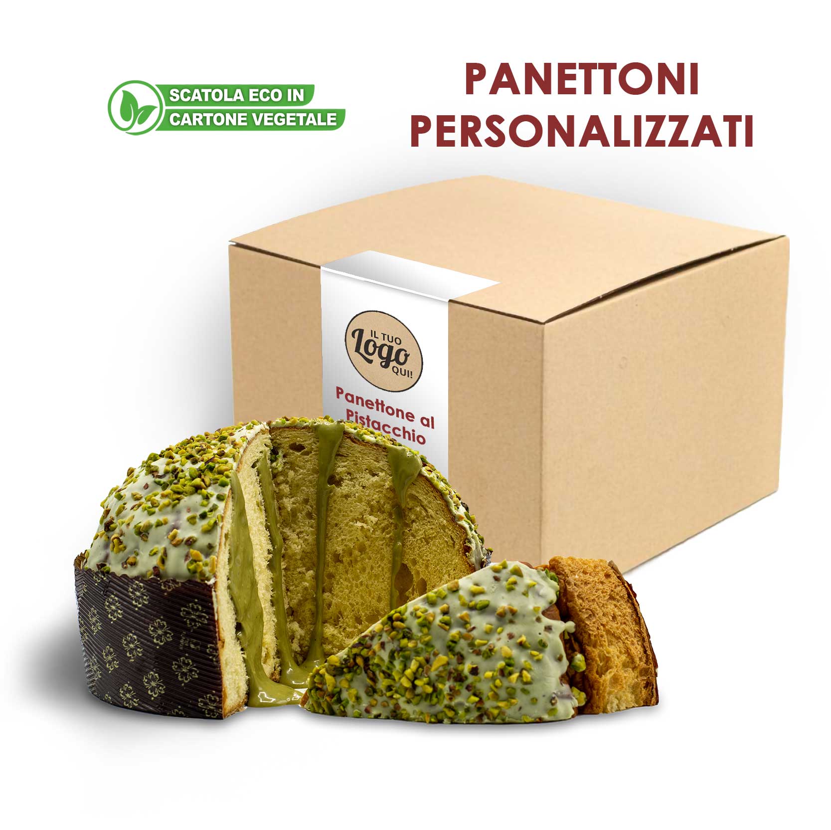 Pistachio PANETTONE customised with your logo (in packs)