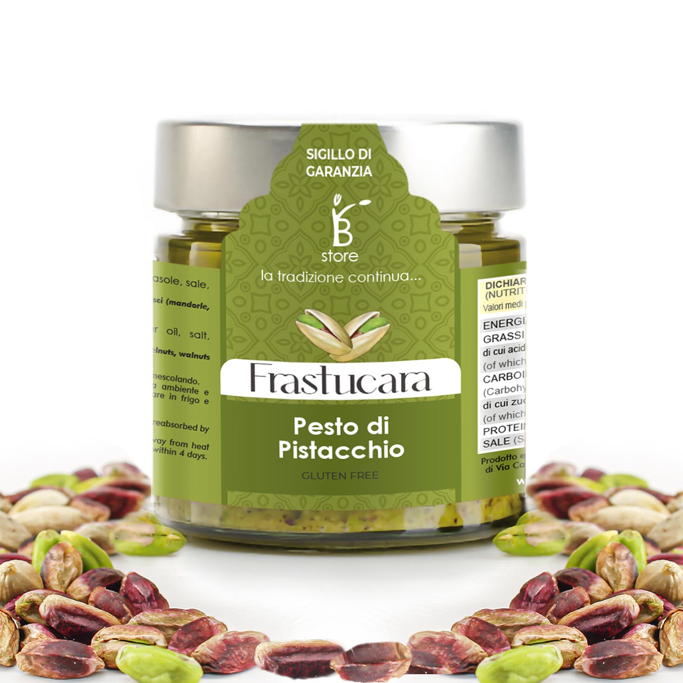 Frastucara"-Glas mit Pesto di Pistacchio Bronte-Geschäft